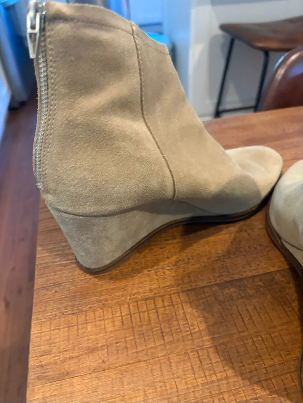 Dolce Vita Women's Suede Wedge Ankle Boots in Beige/Gray